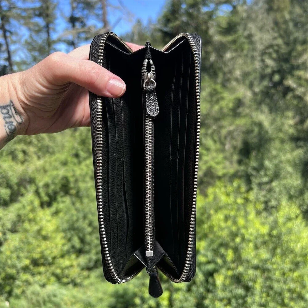 COACH Long Zip-Around Wallet BLK/GRY Signature Jacquard Silver Hardware AUTHENTC